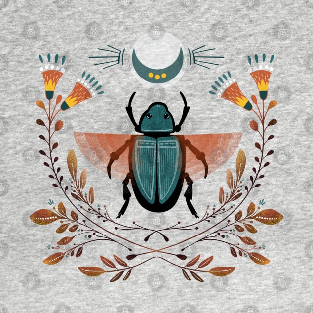 Scarab Ornament Design with Horn Flowers by Halley G-Shirts